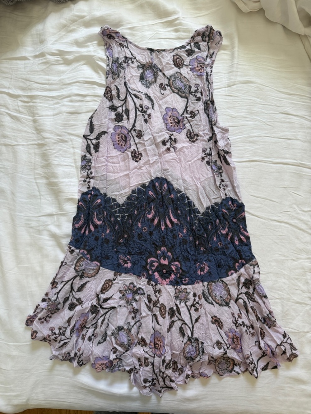 Free People Lavender Floral Boho Tank Dress with Navy Panel